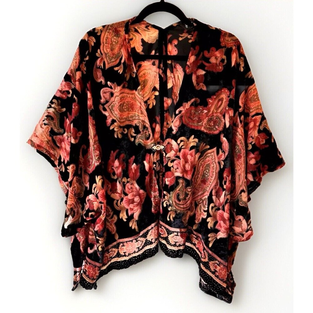 Joseph Ribkoff  Small Women Black Mauve‎ Sheer Blouse Kimono Batwing Sleeve Boho
